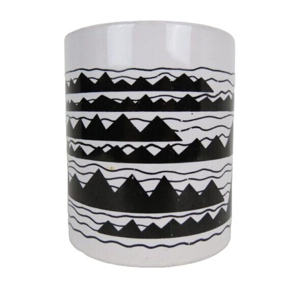 Vintage 80s Black White Monochromatic Mountains Ceramic Coffee Mug - Picture 2 of 7